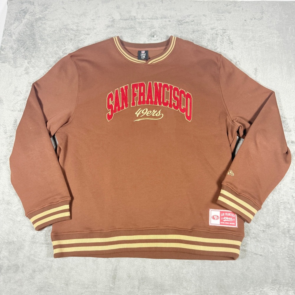 New Era Mens XXL San Francisco 49ers Brown Striped Rib Crewneck Sweatshirt